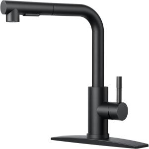 imageFORIOUS Kitchen Faucets with Pull Down Sprayer Stainless Steel Single Handle Classic Pull Out Sink Faucet for Farmhouse Laundry RV Bar with Deck Plate for 1 or 3 Holes Black BrushedMatte Black