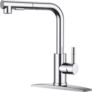 imageFORIOUS Kitchen Faucets with Pull Down Sprayer Stainless Steel Single Handle Classic Pull Out Sink Faucet for Farmhouse Laundry RV Bar with Deck Plate for 1 or 3 Holes Black BrushedChrome