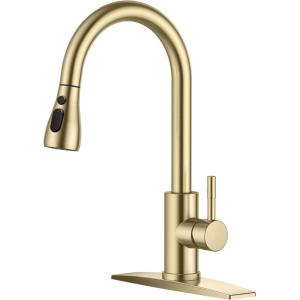 imageFORIOUS Kitchen Faucets with Water Filter 2 in 1 Stainless Steel Pull Down Sink Faucet and Purfied Water Faucet High Arc Single Handle with Detachable Deck for 1 or 3 Hole Brushed NickelGold