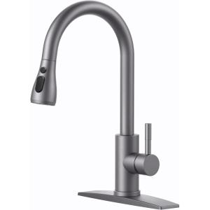 imageFORIOUS Kitchen Faucets with Water Filter 2 in 1 Stainless Steel Pull Down Sink Faucet and Purfied Water Faucet High Arc Single Handle with Detachable Deck for 1 or 3 Hole Brushed NickelGray