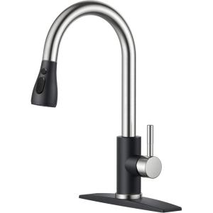 imageFORIOUS Kitchen Faucets with Water Filter 2 in 1 Stainless Steel Pull Down Sink Faucet and Purfied Water Faucet High Arc Single Handle with Detachable Deck for 1 or 3 Hole Brushed NickelBlackBrushed