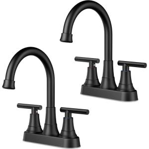 imageFORIOUS Matte Black Bathroom Sink Faucet 4 Inch Centerset Bathroom Faucet 2 or 3 Hole with Pop up Drain and cUPC Hose Two Handles Control 360 spout for RestroomVanity RvMatte Black  2