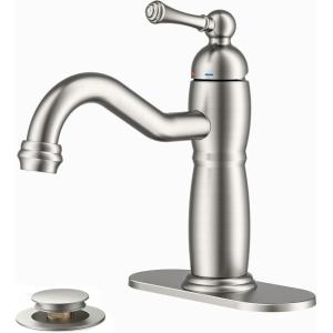 imageFORIOUS Matte Black Bathroom Vanity Faucet  Single Handle 1 Hole Basin Sink Faucet with PopUp Drain and 24quot Water Hose LeadFree Solid Brass ConstructionStainless Steel