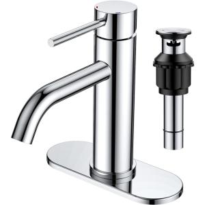 imageFORIOUS Single Hole Bathroom Faucets 1 Handle Chrome Bathroom Sink Faucet with Metal Pop up Drain and Supply Hose Suitable for Vanity Lavatory Restroom RemodelChrome