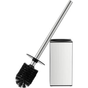 imageFORIOUS Square Toilet Brush and Holder Set Brushed Nickel Heavy Duty 304 Stainless Steel Base ampamp Handle Toilet Bowl Cleaners Brush and Holder for Bathroom Storage and Organization