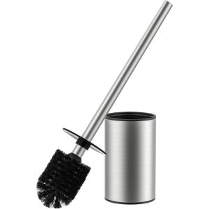imageFORIOUS Toilet Brush and Holder Set 304 Stainless Steel Heavy Duty Base and Handle for Bathroom Deep Cleaning Toilet Bowl Cleaners Brush with Holder Space Saving for Storage Matte BlackStainless Steel