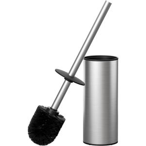 imageFORIOUS Toilet Brush and Holder Set Brushed Nickel 304 Stainless Steel Long Handle and Heavy Duty Base for Bathroom Deep Cleaning DripProof Space Saving for Storage 2 Toilet Bowl Brush HeadStainless Steel