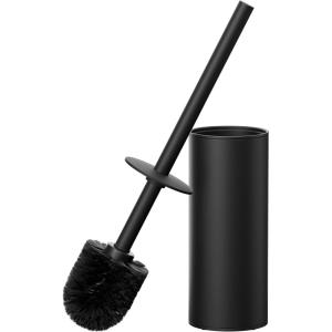 imageFORIOUS Toilet Brush and Holder Set Brushed Nickel 304 Stainless Steel Long Handle and Heavy Duty Base for Bathroom Deep Cleaning DripProof Space Saving for Storage 2 Toilet Bowl Brush HeadMatte Black