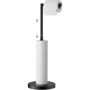 imageFORIOUS Toilet Paper Holder Stand Adjustable Stainless Steel Freestanding Toilet Paper Holder with Storage Bathroom Tissue Roll Stand Storage for 4 Rolls Matte BlackMatte Black