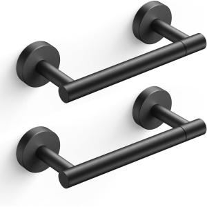 imageFORIOUS Toilet Paper Holder Wall Mount Stainless Steel Rustproof Double Post Pivoting Tissue Roll Holder for Bathroom Commercial Toilet Paper Dispenser Matte Black SquareMatte Black