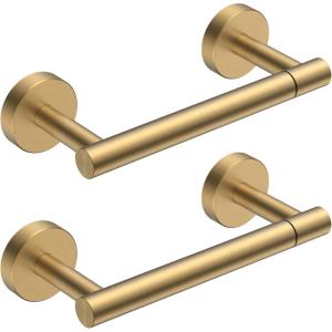 imageFORIOUS Toilet Paper Holder Wall Mount Stainless Steel Rustproof Double Post Pivoting Tissue Roll Holder for Bathroom Commercial Toilet Paper Dispenser Matte Black SquareBrushed Gold