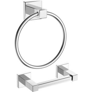 imageFORIOUS Toilet Paper Holder Wall Mount and Hand Towel Ring Set SUS 304 Stainless Steel Double Post Pivoting Tissue Roll Holder Modern Bathroom Hardware Accessories Set Matte BlackChrome