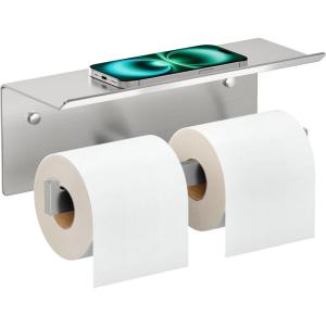 imageFORIOUS Toilet Paper Holder with Shelf 304 Stainless Steel Wall Mount Commercial Toilet Paper Dispenser Double Tissue Roll Holder for Bathroom Brushed NickelStainless Steel