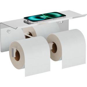 imageFORIOUS Toilet Paper Holder with Shelf 304 Stainless Steel Wall Mount Commercial Toilet Paper Dispenser Double Tissue Roll Holder for Bathroom Brushed NickelChrome