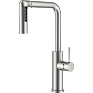imageFORIOUS Waterfall Kitchen Faucet with Pull Down Sprayer 5 Spout Modes Brushed Nickel Stainless Steel Single Handle 360 Swivel Kitchen Sink Faucet with Deck Plate for 1 or 3 Hole for Bar FarmhouseStainless Steel