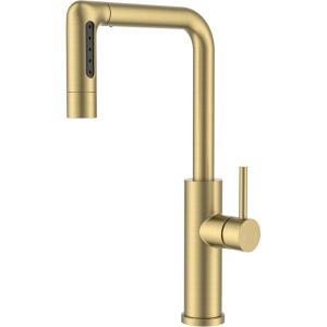 imageFORIOUS Waterfall Kitchen Faucet with Pull Down Sprayer 5 Spout Modes Brushed Nickel Stainless Steel Single Handle 360 Swivel Kitchen Sink Faucet with Deck Plate for 1 or 3 Hole for Bar FarmhouseGold