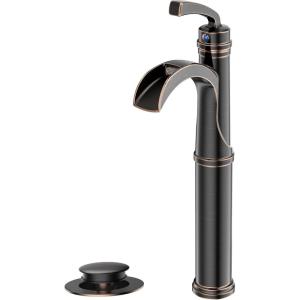imageForious Black Bathroom Faucets Tall Waterfall Bathroom Faucet Single Handle One Hole Deck Mount Bowl Vessel Sink Faucet Bathroom with Metal Pop Up Drain and Supply LinesOil Rubbed Bronze