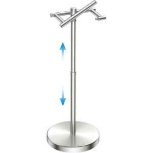 imageToilet Paper Holder Stand Adjustable Freestanding Tissue Roll Holder for Bathroom Pivoting Design Durable SUS 304 Stainless Steel and Weighted Base Toilet Paper Stand Storage Brushed NickelBrushed Nickel