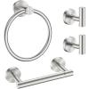 imageFORIOUS 4 Piece Bathroom Accessories SUS304 Stainless Steel Double Post Pivoting Toilet Paper Holder Towel Ring and 2 Towel Hooks Wall Mounted Bathroom Hardware Set Matte BlackBrushed Nickel