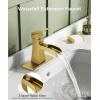 imageFORIOUS Black Bathroom Faucet Waterfall Bathroom Faucets for 1 or 3 Holes Sink with Single Handle with PopUp Drain and Water Supplies for Commercial Vanity Lavatory Restroom FarmhouseBrushed Gold