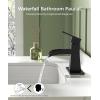 imageFORIOUS Black Bathroom Faucet Waterfall Bathroom Faucets for 1 or 3 Holes Sink with Single Handle with PopUp Drain and Water Supplies for Commercial Vanity Lavatory Restroom FarmhouseMatte Black