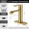 imageFORIOUS Brushed Nickel Bathroom Faucets Modern Waterfall Bathroom for 1 or 3 Hole Single Handle Faucets with Metal Pop Up Drain and 24quot Supply HosesBrushed Gold
