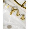 imageFORIOUS Faucet for Bathroom Sink 3 Hole Brushed Nickel Bathroom Faucet Widespread with Pop Up Drain and Water Hose Supply 2 Cross Handle Design for Vanity RV Farmhouse SinkBrushed Gold