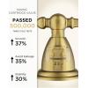 imageFORIOUS Faucet for Bathroom Sink 3 Hole Brushed Nickel Bathroom Faucet Widespread with Pop Up Drain and Water Hose Supply 2 Cross Handle Design for Vanity RV Farmhouse SinkBrushed Gold