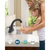 imageFORIOUS Faucet for Bathroom Sink 3 Hole Brushed Nickel Bathroom Faucet Widespread with Pop Up Drain and Water Hose Supply 2 Cross Handle Design for Vanity RV Farmhouse SinkMatte Black