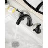imageFORIOUS Faucet for Bathroom Sink 3 Hole Brushed Nickel Bathroom Faucet Widespread with Pop Up Drain and Water Hose Supply 2 Cross Handle Design for Vanity RV Farmhouse SinkMatte Black