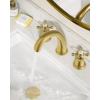 imageFORIOUS Faucet for Bathroom Sink 3 Hole Brushed Nickel Bathroom Faucet Widespread with Pop Up Drain and Water Hose Supply 2 Cross Handle Design for Vanity RV Farmhouse SinkBrushed Gold
