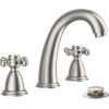 imageFORIOUS Faucet for Bathroom Sink 3 Hole Brushed Nickel Bathroom Faucet Widespread with Pop Up Drain and Water Hose Supply 2 Cross Handle Design for Vanity RV Farmhouse SinkStainless Steel