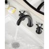 imageFORIOUS Faucet for Bathroom Sink 3 Hole Brushed Nickel Bathroom Faucet Widespread with Pop Up Drain and Water Hose Supply 2 Cross Handle Design for Vanity RV Farmhouse SinkMatte Black