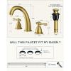 imageFORIOUS Faucet for Bathroom Sink 3 Hole Brushed Nickel Bathroom Faucet Widespread with Pop Up Drain and Water Hose Supply 2 Cross Handle Design for Vanity RV Farmhouse SinkBrushed Gold