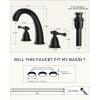 imageFORIOUS Faucet for Bathroom Sink 3 Hole Brushed Nickel Bathroom Faucet Widespread with Pop Up Drain and Water Hose Supply 2 Cross Handle Design for Vanity RV Farmhouse SinkMatte Black