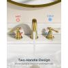 imageFORIOUS Faucet for Bathroom Sink 3 Hole Brushed Nickel Bathroom Faucet Widespread with Pop Up Drain and Water Hose Supply 2 Cross Handle Design for Vanity RV Farmhouse SinkBrushed Gold