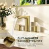 imageFORIOUS Gold Bathroom Faucet Waterfall Bathroom Faucet for Sink 3 Hole with Easy Install PopUp Drain and Water Supply 8 Inch Widespread for Vanity CamperRestroomBrushed Gold