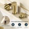 imageFORIOUS Gold Bathroom Faucet Waterfall Bathroom Faucet for Sink 3 Hole with Easy Install PopUp Drain and Water Supply 8 Inch Widespread for Vanity CamperRestroomBrushed Gold