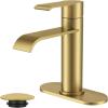 imageFORIOUS Brushed Nickel Bathroom Faucets Modern Waterfall Bathroom for 1 or 3 Hole Single Handle Faucets with Metal Pop Up Drain and 24quot Supply HosesBrushed Gold