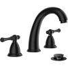 imageFORIOUS Faucet for Bathroom Sink 3 Hole Brushed Nickel Bathroom Faucet Widespread with Pop Up Drain and Water Hose Supply 2 Cross Handle Design for Vanity RV Farmhouse SinkMatte Black