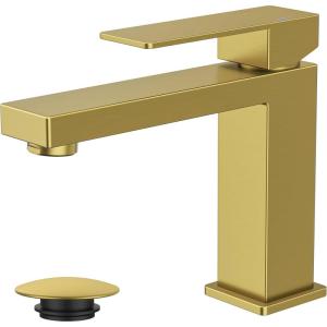 imageFORIOUS Bathroom Faucets Single Handle Brushed Nickel Bathroom Faucet with Popup Drain Aerator LeadFree cUPC NSF Certified CEC ampamp DOE Compliant Suitable for 1 or 3 HolesGold