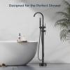 imageFORIOUS Free Standing Tub Faucet Tub Filler Freestanding Bathtub Filler Floor Mount Brass Bath Shower Faucets Standing with High Flow Swivel Spout and Handheld Shower Mixer Taps Matte Black