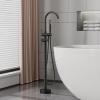 imageFORIOUS Free Standing Tub Faucet Tub Filler Freestanding Bathtub Filler Floor Mount Brass Bath Shower Faucets Standing with High Flow Swivel Spout and Handheld Shower Mixer Taps Matte Black