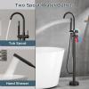imageFORIOUS Free Standing Tub Faucet Tub Filler Freestanding Bathtub Filler Floor Mount Brass Bath Shower Faucets Standing with High Flow Swivel Spout and Handheld Shower Mixer Taps Matte Black