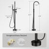 imageFORIOUS Free Standing Tub Faucet Tub Filler Freestanding Bathtub Filler Floor Mount Brass Bath Shower Faucets Standing with High Flow Swivel Spout and Handheld Shower Mixer Taps Matte Black