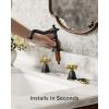 imageFORIOUS Matte Black and Gold Brass Antique Vintage Bathroom Faucet with Metal Pop Up Drain and 24quot Water Hose for 3 Hole 8 Inch Widespread Bathroom Sink Farmhouse VanityBlackGold