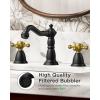 imageFORIOUS Matte Black and Gold Brass Antique Vintage Bathroom Faucet with Metal Pop Up Drain and 24quot Water Hose for 3 Hole 8 Inch Widespread Bathroom Sink Farmhouse VanityBlackGold