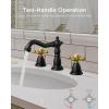 imageFORIOUS Matte Black and Gold Brass Antique Vintage Bathroom Faucet with Metal Pop Up Drain and 24quot Water Hose for 3 Hole 8 Inch Widespread Bathroom Sink Farmhouse VanityBlackGold