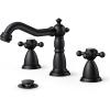 imageFORIOUS Matte Black and Gold Brass Antique Vintage Bathroom Faucet with Metal Pop Up Drain and 24quot Water Hose for 3 Hole 8 Inch Widespread Bathroom Sink Farmhouse VanityBlack