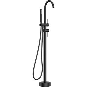 imageFORIOUS Free Standing Tub Faucet Tub Filler Freestanding Bathtub Filler Floor Mount Brass Bath Shower Faucets Standing with High Flow Swivel Spout and Handheld Shower Mixer Taps Matte Black